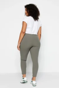 Trendyol Curve Khaki High Waist Ribbed Knitting Plus Size Leggings with Fleece - Image 5