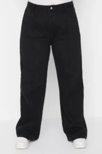Trendyol Curve Anthracite High Waist ribbed Wide Cut jeans - Image 13