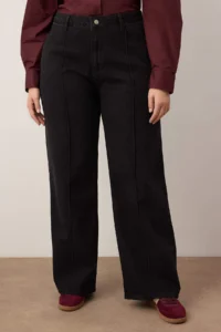 Trendyol Curve Anthracite High Waist ribbed Wide Cut jeans - Image 3