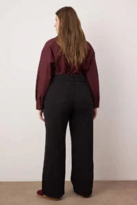 Trendyol Curve Anthracite High Waist ribbed Wide Cut jeans - Image 4