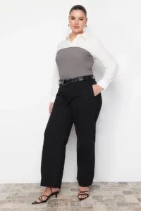 Trendyol Curve Anthracite High Waist ribbed Wide Cut jeans - Image 5