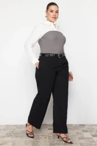 Trendyol Curve Anthracite High Waist ribbed Wide Cut jeans - Image 6