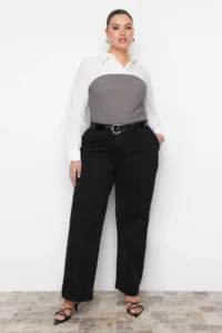 Trendyol Curve Anthracite High Waist ribbed Wide Cut jeans - Image 7