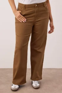 Trendyol Curve Brown High Waist Wide Leg Plus Size Wide Leg jeans - Image 3