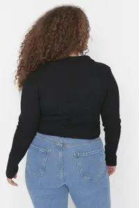Trendyol Curve Black Fitted Ribbed Knitting Shirt Collar snaps Bodysuit - Image 5