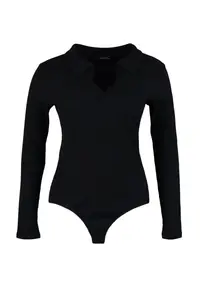 Trendyol Curve Black Fitted Ribbed Knitting Shirt Collar snaps Bodysuit - Image 6