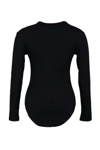 Trendyol Curve Black Fitted Ribbed Knitting Shirt Collar snaps Bodysuit - Image 7