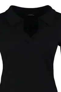Trendyol Curve Black Fitted Ribbed Knitting Shirt Collar snaps Bodysuit - Image 8