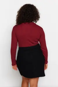 Trendyol Curve Burgundy Fitted Ribbed Shirt Collar snaps Knitting Bodysuit - Image 5