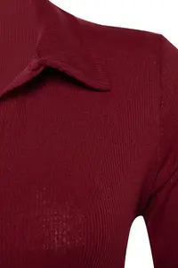 Trendyol Curve Burgundy Fitted Ribbed Shirt Collar snaps Knitting Bodysuit - Image 7