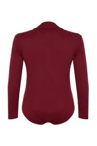 Trendyol Curve Burgundy Fitted Ribbed Shirt Collar snaps Knitting Bodysuit - Image 8