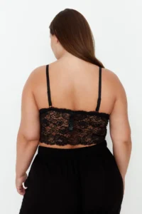 Trendyol Curve Black Piped Thin Flexible Lace Plus Size Bustier with Sponge Pad - Image 5