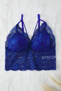 Trendyol Curve Saks Blue Piped Thin Flexible Lace Plus Size Bustier with Sponge Pad - Image 2