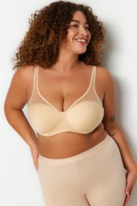 Trendyol Curve Nude Fixed Covered underwire Mesh Detailed Shaping Ironable Plus Size Bra - Image 3