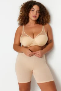 Trendyol Curve Nude Fixed Covered underwire Mesh Detailed Shaping Ironable Plus Size Bra - Image 4
