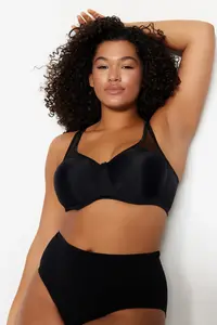Trendyol Curve Black Hard Covered underwire Mesh Detailed Shaping Ironable Plus Size Bra