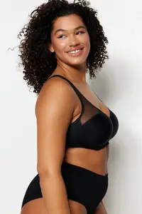 Trendyol Curve Black Hard Covered underwire Mesh Detailed Shaping Ironable Plus Size Bra - Image 2