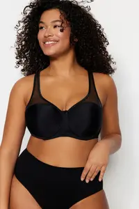 Trendyol Curve Black Hard Covered underwire Mesh Detailed Shaping Ironable Plus Size Bra - Image 5