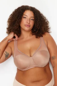 Trendyol Curve Mink Hard Covered underwire Mesh Detailed Shaping Ironable Plus Size Bra