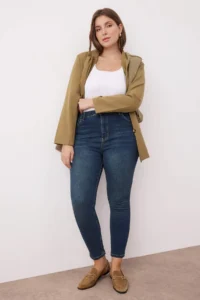 Trendyol Curve Mavi Green High Waist Flexible Plus Size skinny jeans - Image 2