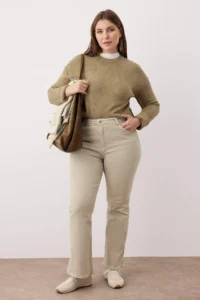 Trendyol Curve Beige High Waist Flexible Material flared leg Flare Fit plus size jeans