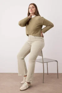 Trendyol Curve Beige High Waist Flexible Material flared leg Flare Fit plus size jeans - Image 2