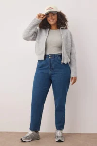 Trendyol Curve Mavi High Waist Elastic Waist 100% Non-Stretch Cotton Plus Size Mom jeans