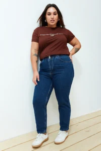 Trendyol Curve Mavi High Waist Elastic Waist 100% Non-Stretch Cotton Plus Size Mom jeans - Image 13