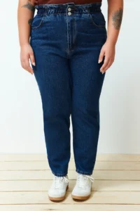 Trendyol Curve Mavi High Waist Elastic Waist 100% Non-Stretch Cotton Plus Size Mom jeans - Image 14