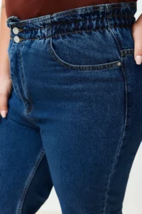 Trendyol Curve Mavi High Waist Elastic Waist 100% Non-Stretch Cotton Plus Size Mom jeans - Image 15