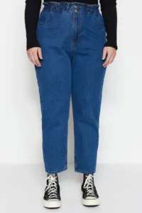 Trendyol Curve Mavi High Waist Elastic Waist 100% Non-Stretch Cotton Plus Size Mom jeans - Image 21