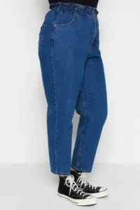 Trendyol Curve Mavi High Waist Elastic Waist 100% Non-Stretch Cotton Plus Size Mom jeans - Image 22