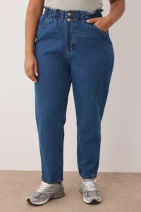 Trendyol Curve Mavi High Waist Elastic Waist 100% Non-Stretch Cotton Plus Size Mom jeans - Image 3