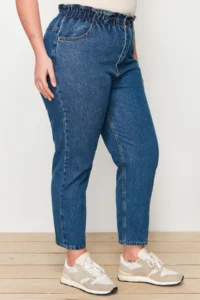 Trendyol Curve Mavi High Waist Elastic Waist 100% Non-Stretch Cotton Plus Size Mom jeans - Image 8