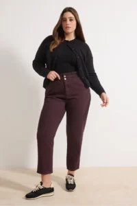 Trendyol Curve Burgundy High Waist Elastic Waist 100% Cotton Plus Size Mom jeans