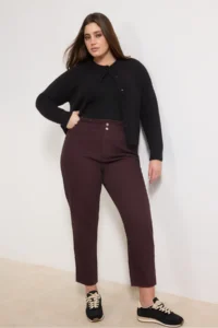 Trendyol Curve Burgundy High Waist Elastic Waist 100% Cotton Plus Size Mom jeans - Image 2