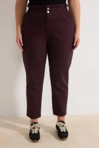 Trendyol Curve Burgundy High Waist Elastic Waist 100% Cotton Plus Size Mom jeans - Image 3