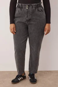 Trendyol Curve Gray High Waist Elastic Waist 100% Cotton Plus Size Mom jeans