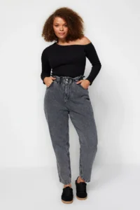 Trendyol Curve Gray High Waist Elastic Waist 100% Cotton Plus Size Mom jeans - Image 14