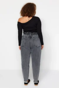 Trendyol Curve Gray High Waist Elastic Waist 100% Cotton Plus Size Mom jeans - Image 15