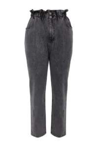 Trendyol Curve Gray High Waist Elastic Waist 100% Cotton Plus Size Mom jeans - Image 16