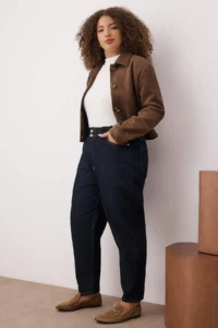 Trendyol Curve Dark Blue High Waist Elastic Waist 100% Cotton Plus Size Mom jeans - Image 2
