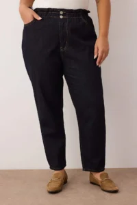 Trendyol Curve Dark Blue High Waist Elastic Waist 100% Cotton Plus Size Mom jeans - Image 3