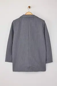 Trendyol Curve Anthracite Striped Double Closure Double breasted Closure Lined Plus Size Weaving Jacket - Image 7