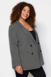 Trendyol Curve Gray Double breasted Kapama Lined Plus Size Blazer Jacket - Image 2