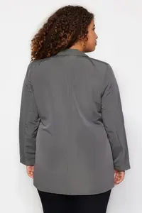 Trendyol Curve Gray Double breasted Kapama Lined Plus Size Blazer Jacket - Image 5