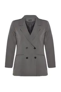 Trendyol Curve Gray Double breasted Kapama Lined Plus Size Blazer Jacket - Image 6
