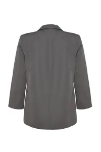 Trendyol Curve Gray Double breasted Kapama Lined Plus Size Blazer Jacket - Image 8