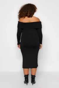 Trendyol Curve Black Carmen Collar Bodysuit hugging Midi Size Knit Dress - Image 5