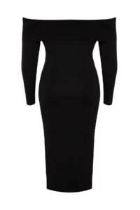 Trendyol Curve Black Carmen Collar Bodysuit hugging Midi Size Knit Dress - Image 6